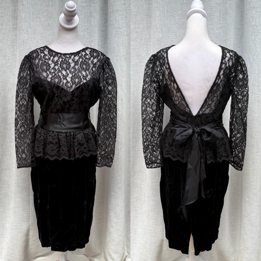 Gunne Sax by Jessica McClintock Black long sleeve lace velvet skirt Party Dress